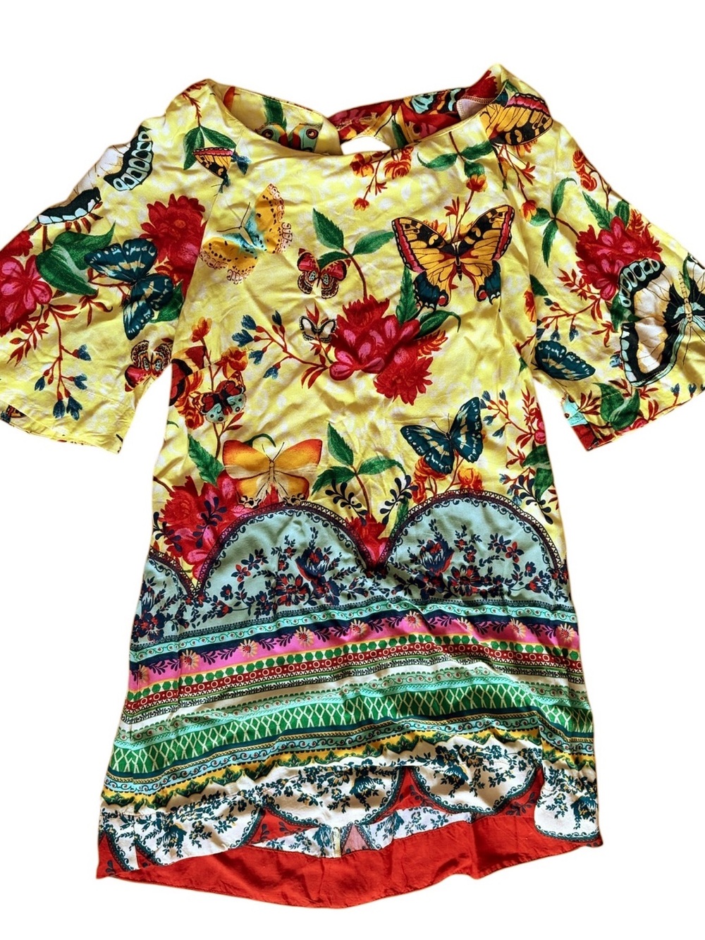 Farm Rio Tropical Floral Butterfly Viscose Open Back Tunic Mini Anthropologie